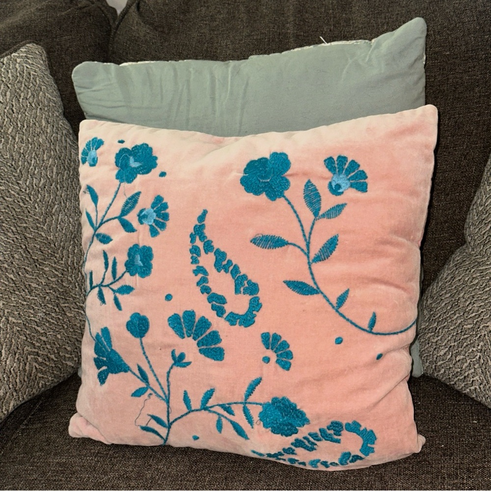 Floral Embroidered Throw Pillow